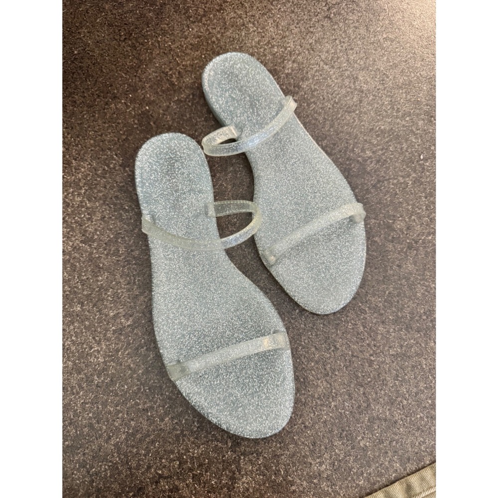 Stuart Weitzman Glitter Jelly Sandals Pale Blue Double Strap Flat Slides 8B - Picture 5 of 6